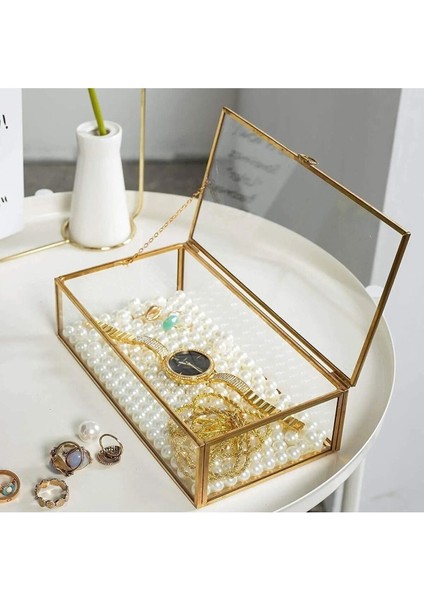 El Yapımı Cam Sandık, Dekoratif Sunumluk, Takı ve Şeker Kutusu, 25X14 cm fiyatları