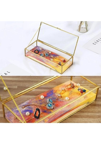 El Yapımı Cam Sandık, Dekoratif Sunumluk, Takı ve Şeker Kutusu, 25X14 cm fırsatları