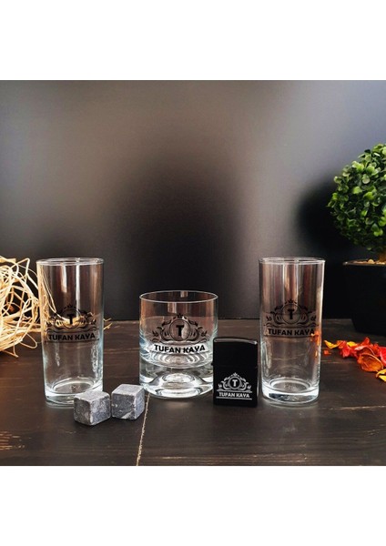 Kişiye Özel Hediye Seti: 2'li Rakı, Viski Bardakları, Çakmak ve Taşı modelleri
