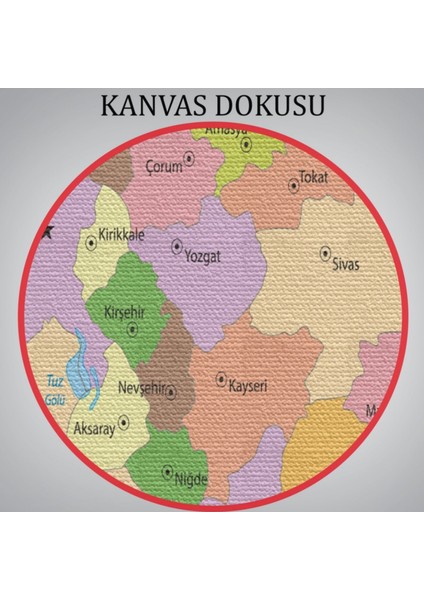 Komşu Ülkeli Ingilizce Türkiye Haritası Dekoratif Kanvas Tablo, Duvar Dekoru 1067