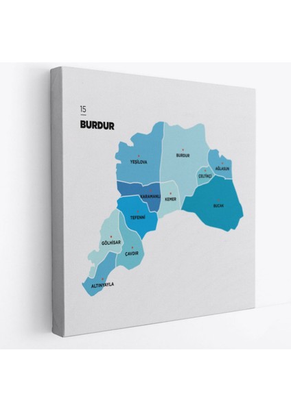 Il ve Ilçeler Haritası Burdur, Modern Dekoratif Kanvas Tablo, Duvar Dekoru 1305