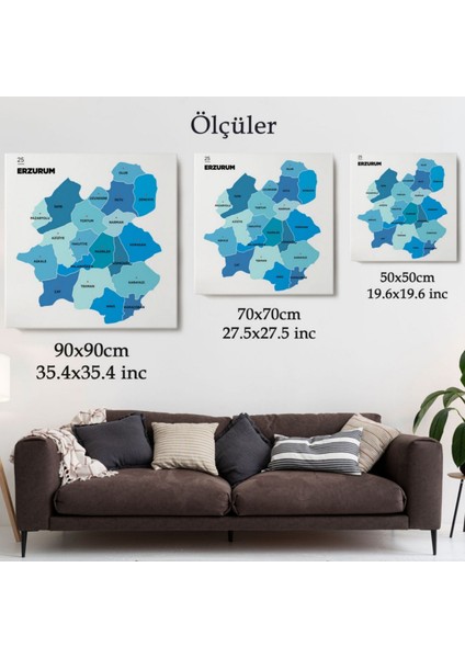 Il ve Ilçeler Haritası Erzurum, Modern Dekoratif Kanvas Tablo, Duvar Dekoru 1338 modelleri