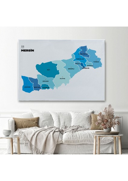 Il ve Ilçeler Haritası Mersin, Modern Dekoratif Kanvas Tablo, Duvar Dekoru 1420 fiyatları