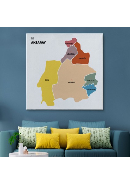 Il ve Ilçeler Haritası Aksaray, Modern Dekoratif Kanvas Tablo, Duvar Dekoru 1259 fiyatları