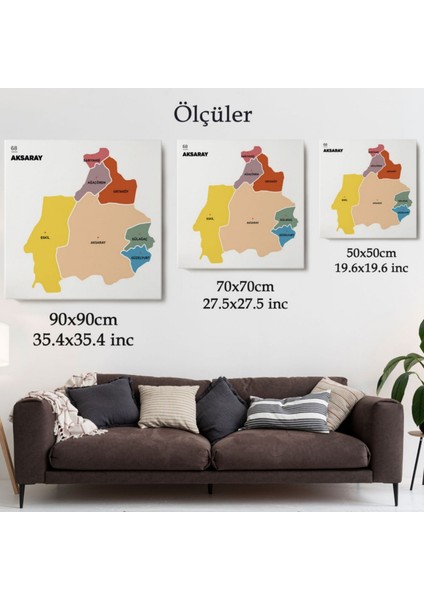 Il ve Ilçeler Haritası Aksaray, Modern Dekoratif Kanvas Tablo, Duvar Dekoru 1259 modelleri
