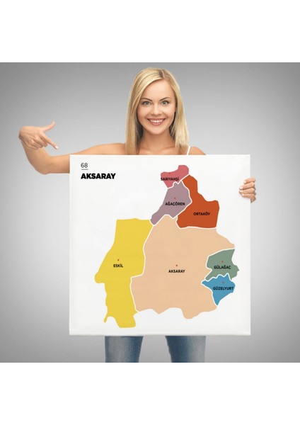 Il ve Ilçeler Haritası Aksaray, Modern Dekoratif Kanvas Tablo, Duvar Dekoru 1259