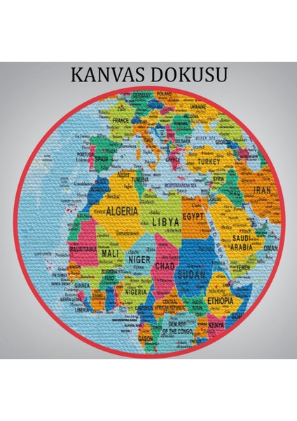 Detaylı Okyanuslu Ingilizce Dünya Haritası, Harita Dekoratif Kanvas Tablo, Duvar Dekoru 2173