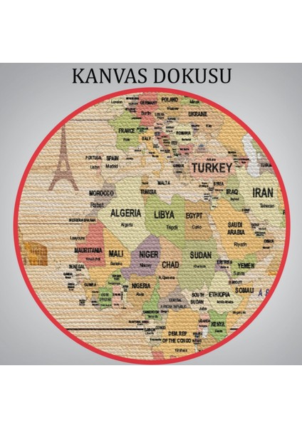 Detaylı Ahşap Görünümlü Ingilizce Dünya Haritası Dekoratif Kanvas Tablo, Duvar Dekoru 2089