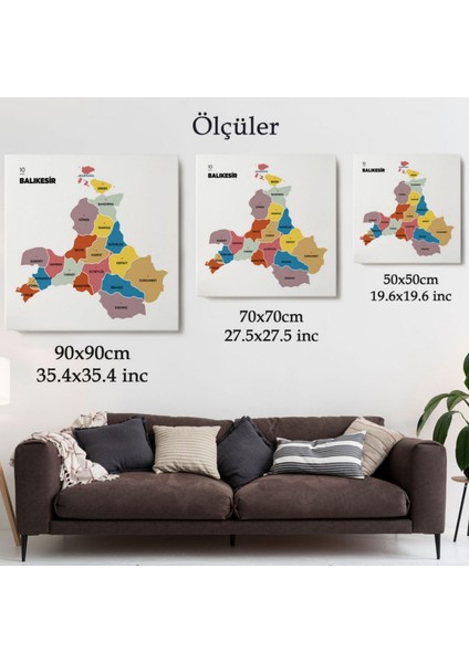 Il ve Ilçeler Haritası Balıkesir, Modern Dekoratif Kanvas Tablo, Duvar Dekoru 1280 modelleri