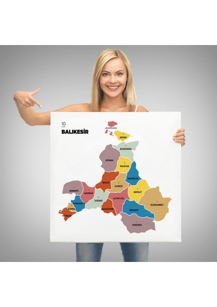 Il ve Ilçeler Haritası Balıkesir, Modern Dekoratif Kanvas Tablo, Duvar Dekoru 1280