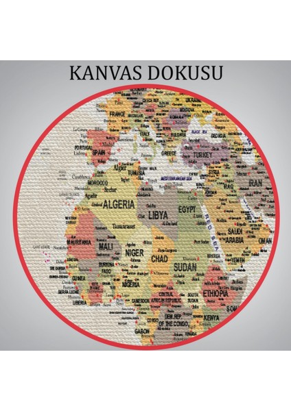 Detaylı ve Okyanuslu Eğitici Ingilizce Dünya Haritası Dekoratif Kanvas Tablo, Duvar Dekoru 2525