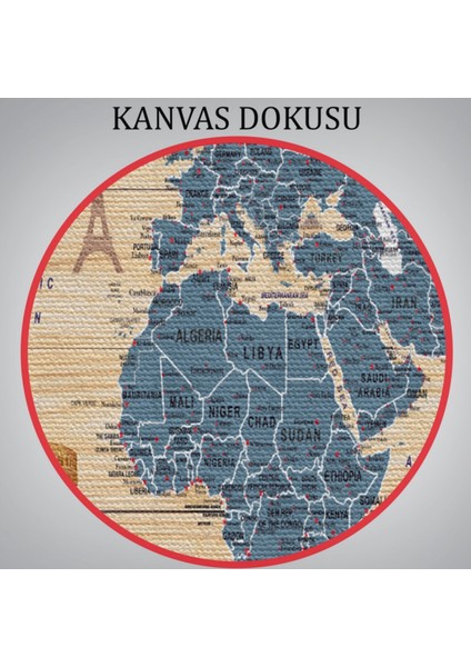 Ahşap Görünüm Sembollü Ingilizce Dünya Haritası Dekoratif Kanvas Tablo, Duvar Dekoru 2912