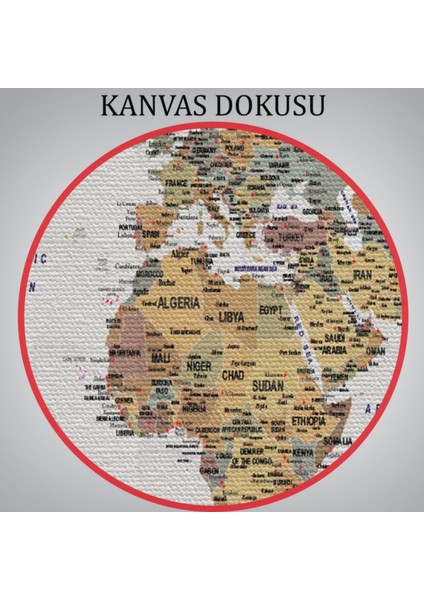 Detaylı Eğitici Ingilizce Dünya Haritası Renkli Dekoratif Kanvas Tablo, Duvar Dekoru 1702