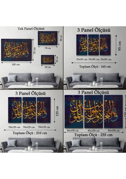 Üstünlük Allah'a, O'nun Resulüne Aittir Yazılı Hat Sanatı Dekoratif Kanvas Tablo 3350 fırsatları