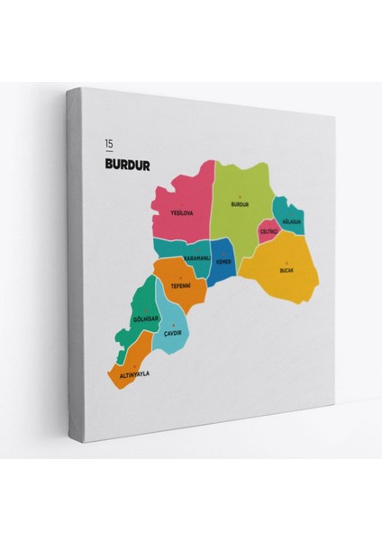 Il ve Ilçeler Haritası Burdur, Modern Dekoratif Kanvas Tablo, Duvar Dekoru 1303