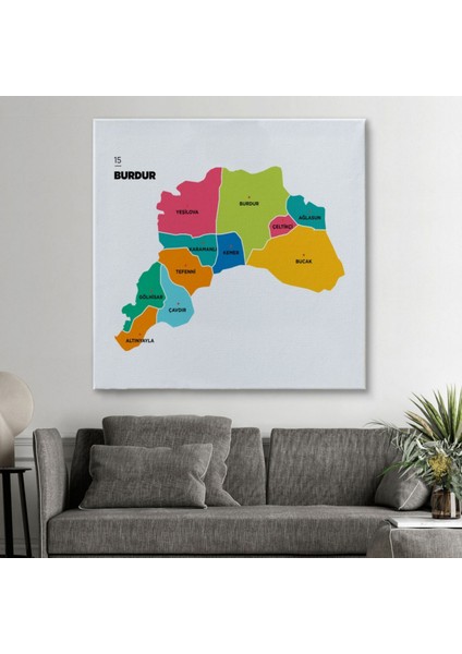 Il ve Ilçeler Haritası Burdur, Modern Dekoratif Kanvas Tablo, Duvar Dekoru 1303 fiyatları