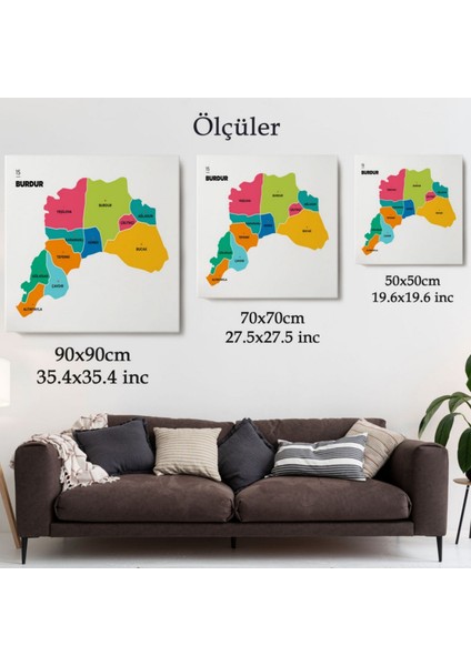 Il ve Ilçeler Haritası Burdur, Modern Dekoratif Kanvas Tablo, Duvar Dekoru 1303 modelleri