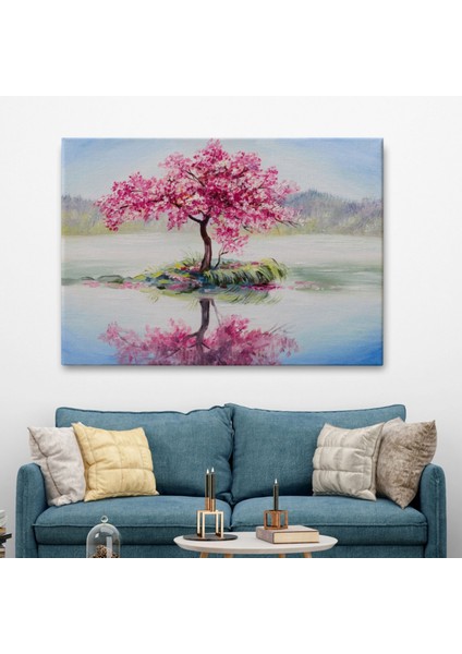 Yağlıboya Görünüm Göldeki Sakura Ağacı Dekoratif Kanvas Tablo, Duvar Dekoru 3494 fiyatları