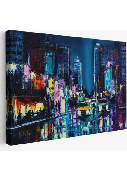 Yağlıboya Görünüm Newyork Gece Manzarası Dekoratif Kanvas Tablo, Duvar Dekoru 3533
