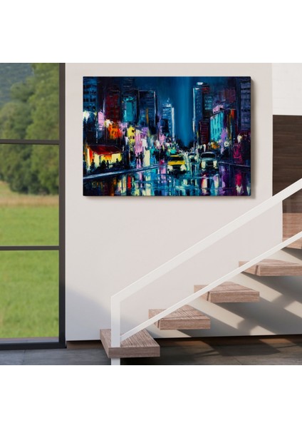 Yağlıboya Görünüm Newyork Gece Manzarası Dekoratif Kanvas Tablo, Duvar Dekoru 3533 indirimleri