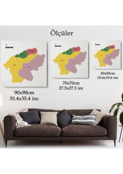 Il ve Ilçeler Haritası Bartın, Modern Dekoratif Kanvas Tablo, Duvar Dekoru 1283 modelleri