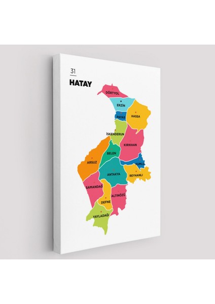 Il ve Ilçeler Haritası Hatay, Modern Dekoratif Kanvas Tablo, Duvar Dekoru 1354