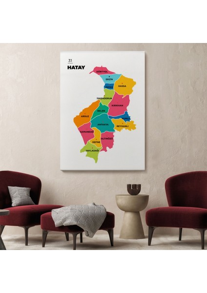Il ve Ilçeler Haritası Hatay, Modern Dekoratif Kanvas Tablo, Duvar Dekoru 1354 fiyatları