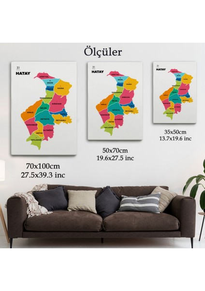 Il ve Ilçeler Haritası Hatay, Modern Dekoratif Kanvas Tablo, Duvar Dekoru 1354 modelleri