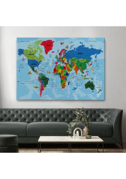 Ünlü Yerler ve Sembolleri Eğitici Türkçe Dünya Haritası Dekoratif Kanvas Tablo, Duvar Dekoru 2036 fiyatları