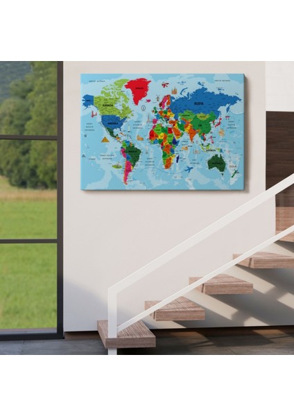 Ünlü Yerler ve Sembolleri Eğitici Türkçe Dünya Haritası Dekoratif Kanvas Tablo, Duvar Dekoru 2036 indirimleri