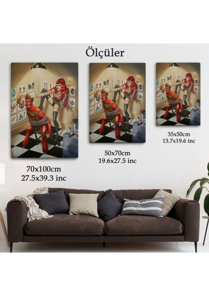 Dövmeci Kız Şeytanı Yakalıyor Dekoratif Kanvas Tablo, Duvar Dekoru 6285 fırsatları
