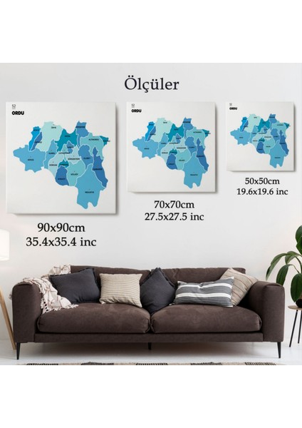 Il ve Ilçeler Haritası Ordu, Modern Dekoratif Kanvas Tablo, Duvar Dekoru 1435 modelleri