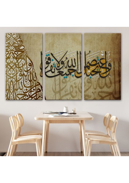 Hep Birlikte Allah’ın Ipine Sımsıkı Sarılın Ayeti Yazılı Hat Sanatı Dekoratif Kanvas Tablo 3383 modelleri