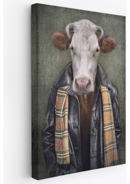 Insan Görünümlü Inek Pop Art Mizah Dekoratif Kanvas Tablo, Duvar Dekoru 4997