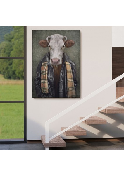 Insan Görünümlü Inek Pop Art Mizah Dekoratif Kanvas Tablo, Duvar Dekoru 4997 indirimleri