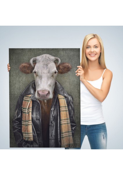 Insan Görünümlü Inek Pop Art Mizah Dekoratif Kanvas Tablo, Duvar Dekoru 4997