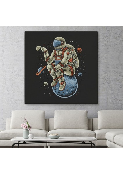 Dünya Üzerinde Kahve Içen Astronot Dekoratif Kanvas Tablo, Duvar Dekoru 5098 fiyatları