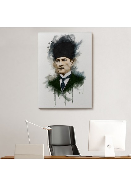 Mustafa Kemal Atatürk Portre Suluboya Görünüm Dekoratif Kanvas Tablo, Duvar Dekoru DA78 modelleri