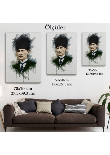 Mustafa Kemal Atatürk Portre Suluboya Görünüm Dekoratif Kanvas Tablo, Duvar Dekoru DA78 fırsatları