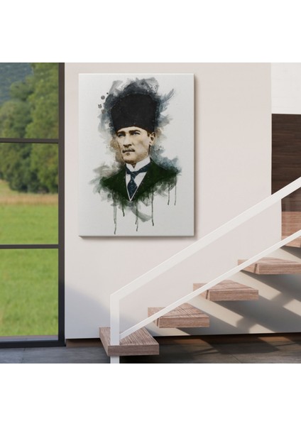 Mustafa Kemal Atatürk Portre Suluboya Görünüm Dekoratif Kanvas Tablo, Duvar Dekoru DA78 indirimleri