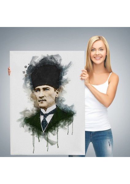 Mustafa Kemal Atatürk Portre Suluboya Görünüm Dekoratif Kanvas Tablo, Duvar Dekoru DA78
