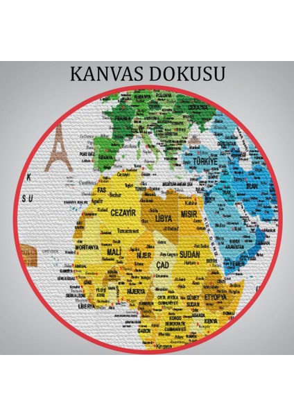 Eğitici Detaylı Sembollü Türkçe Dünya Haritası Dekoratif Kanvas Tablo, Duvar Dekoru 3224