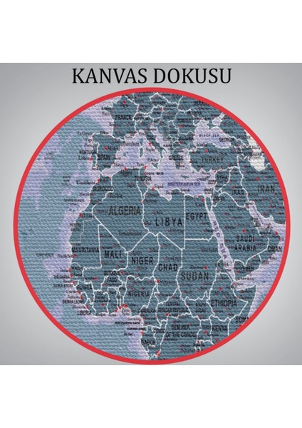 Detaylı ve Okyanuslu Eğitici Ingilizce Dünya Haritası Dekoratif Kanvas Tablo, Duvar Dekoru 2513