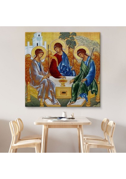 Kutsal Üçleme Andrei Rublev Kilise Dekoratif Kanvas Tablo, Duvar Dekoru 5327 modelleri