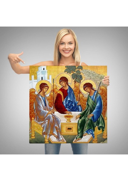 Kutsal Üçleme Andrei Rublev Kilise Dekoratif Kanvas Tablo, Duvar Dekoru 5327