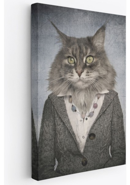 Insan Görünümlü Kedi Dekoratif Kanvas Tablo, Duvar Dekoru 4985