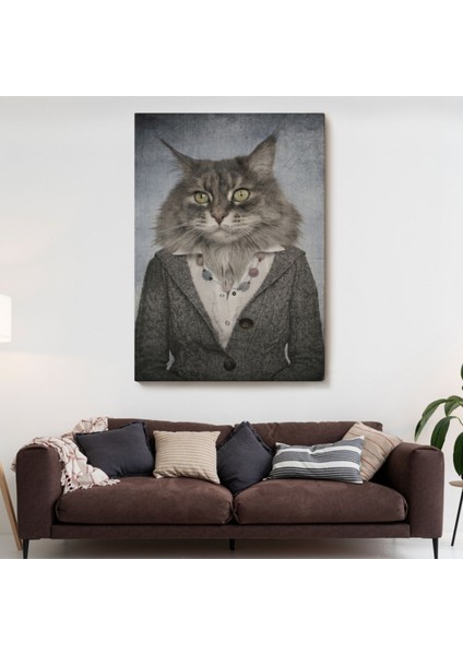 Insan Görünümlü Kedi Dekoratif Kanvas Tablo, Duvar Dekoru 4985 fiyatları