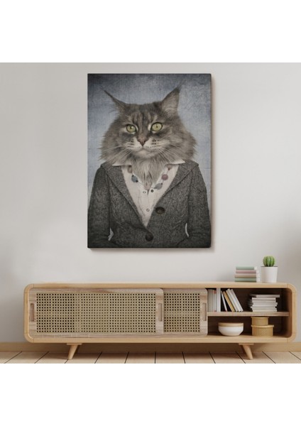 Insan Görünümlü Kedi Dekoratif Kanvas Tablo, Duvar Dekoru 4985 modelleri