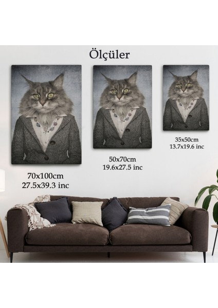 Insan Görünümlü Kedi Dekoratif Kanvas Tablo, Duvar Dekoru 4985 fırsatları