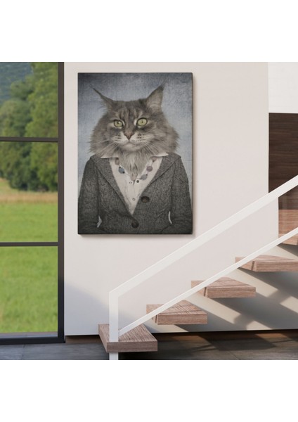 Insan Görünümlü Kedi Dekoratif Kanvas Tablo, Duvar Dekoru 4985 indirimleri